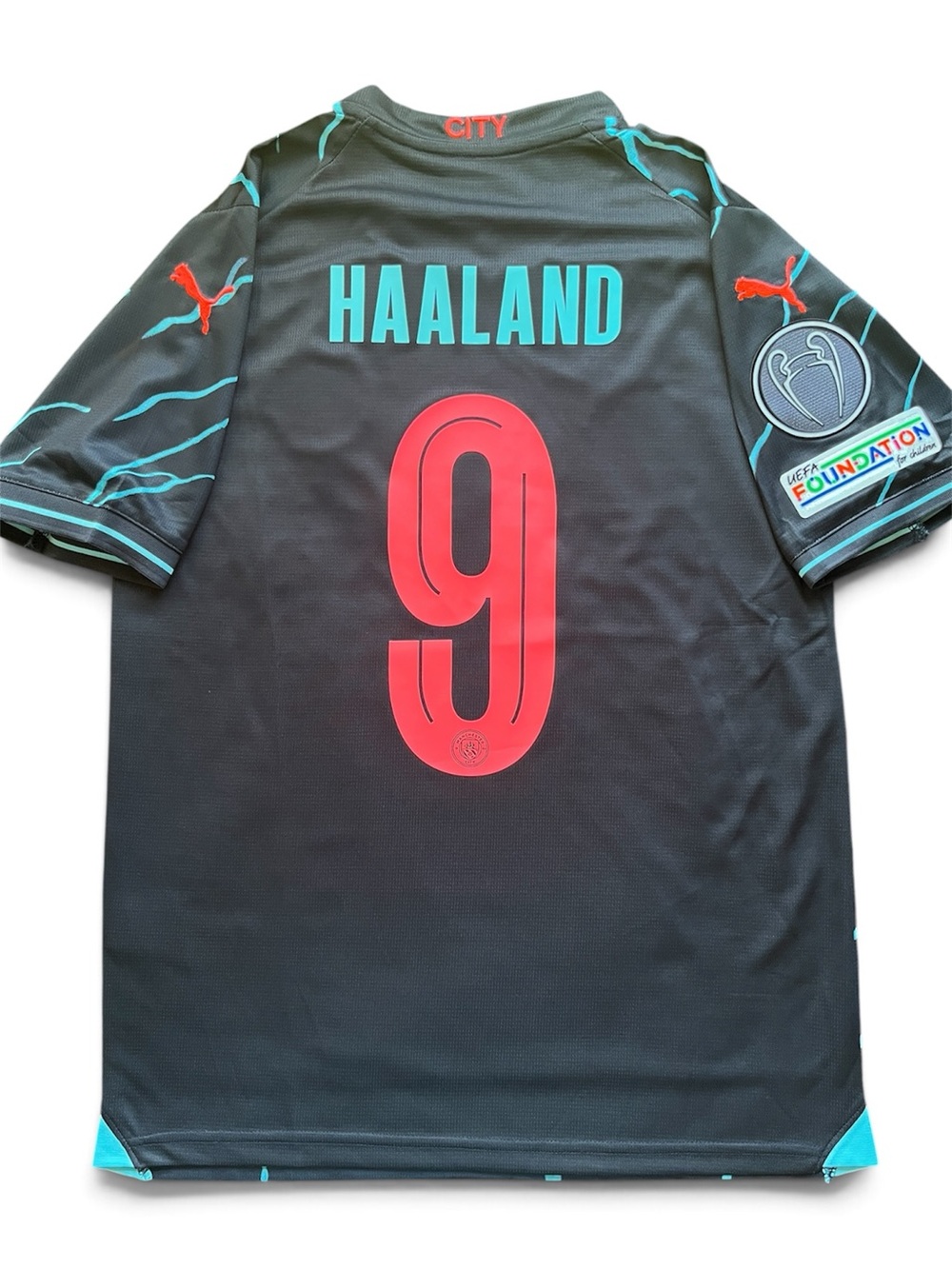Haaland #9 Man City Small Black Third UCL Soccer Jersey 2023/2024 Manchester